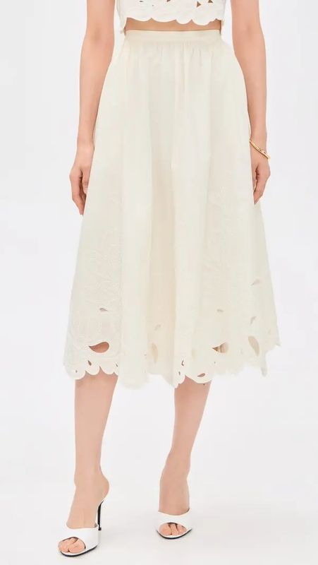Cinq a Sept Paisley Bloom Embroidered Epse Skirt in Cream/White