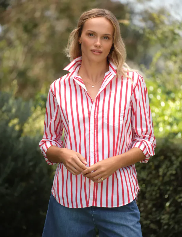 Frank &amp; Eileen Eileen Relaxed Button Up Short in White/Red Stripe