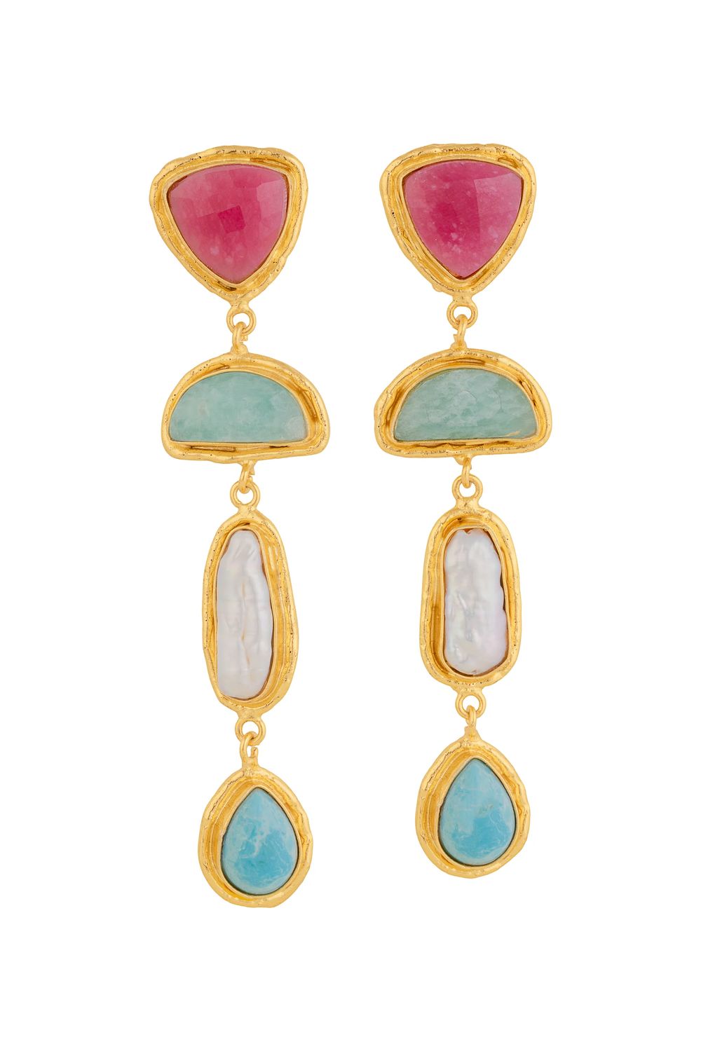 Sylvia Toledano Cascade Earrings in Pink Jasper, Amazonite, Pearl, &amp; Larimar