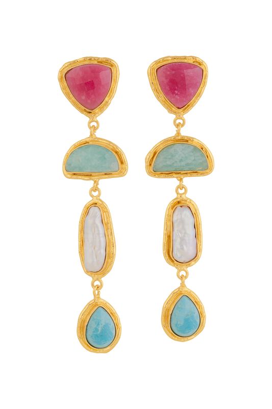 Sylvia Toledano Cascade Earrings in Pink Jasper, Amazonite, Pearl, &amp; Larimar