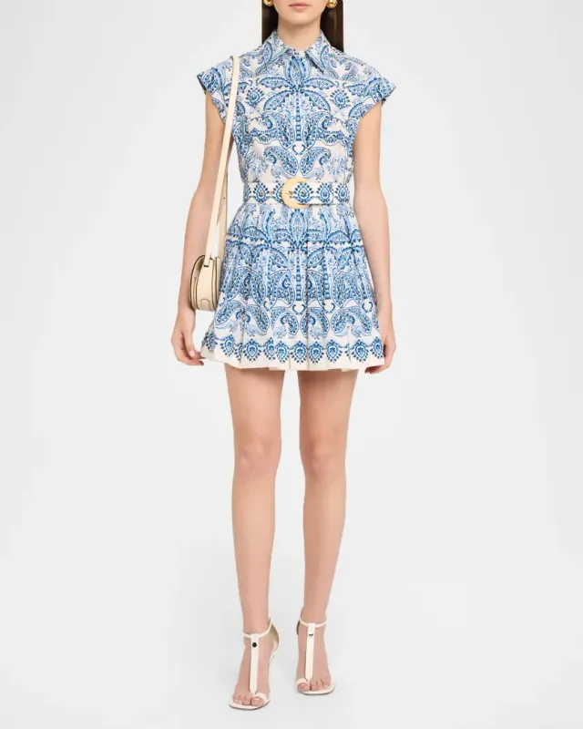 Cara Cara Octavia Mini Dress in Palm Paisley Sky