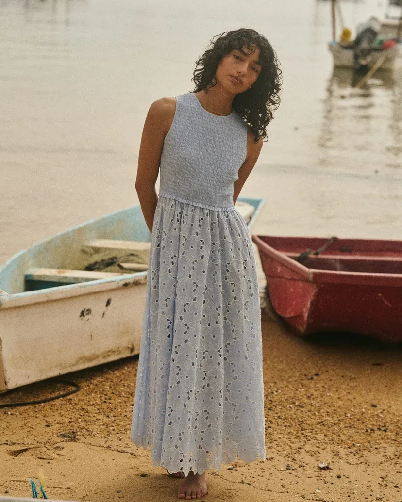 Bytimo Broderie Anglaise Smocking Dress in Light Blue