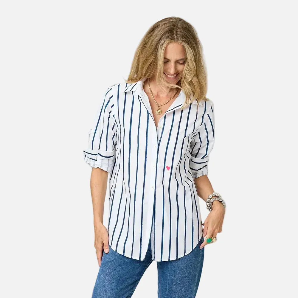 Kerri Rosenthal Mia Mr. Sharpie Stripe Shirt in White/Indigo Blue