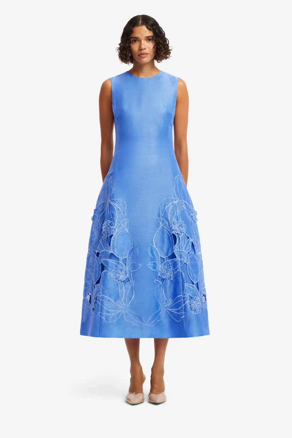Leo Lin Cleo Applique Sleeveless Midi Dress in Azure