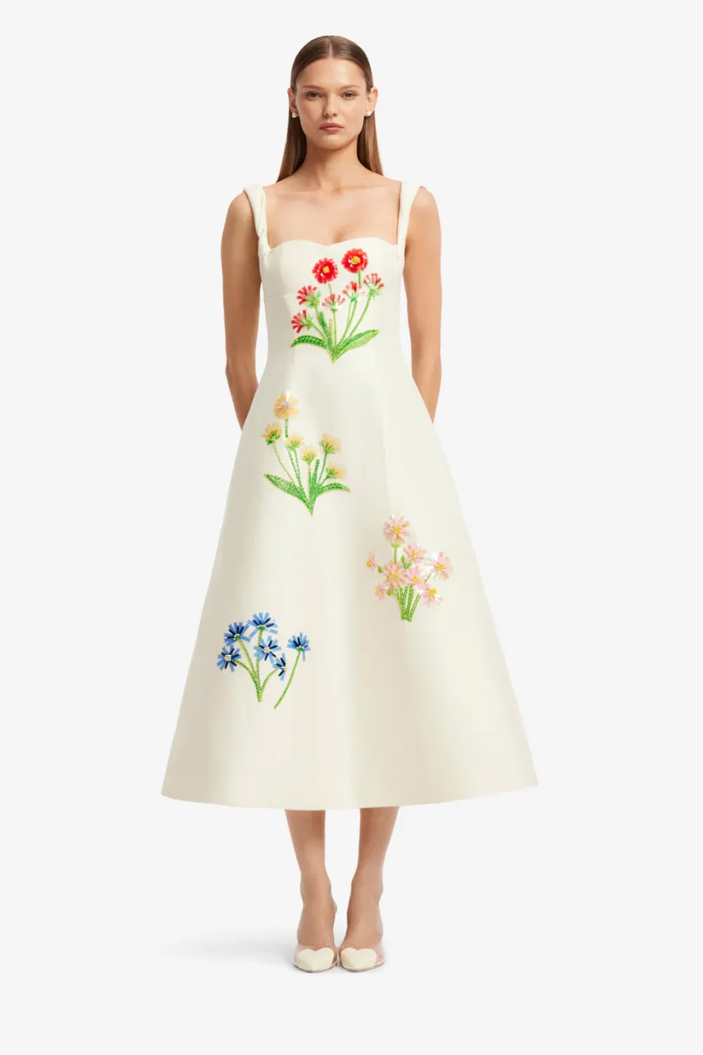 Leo Lin Beatrice Embellished Wool Midi Dress in Wildflower