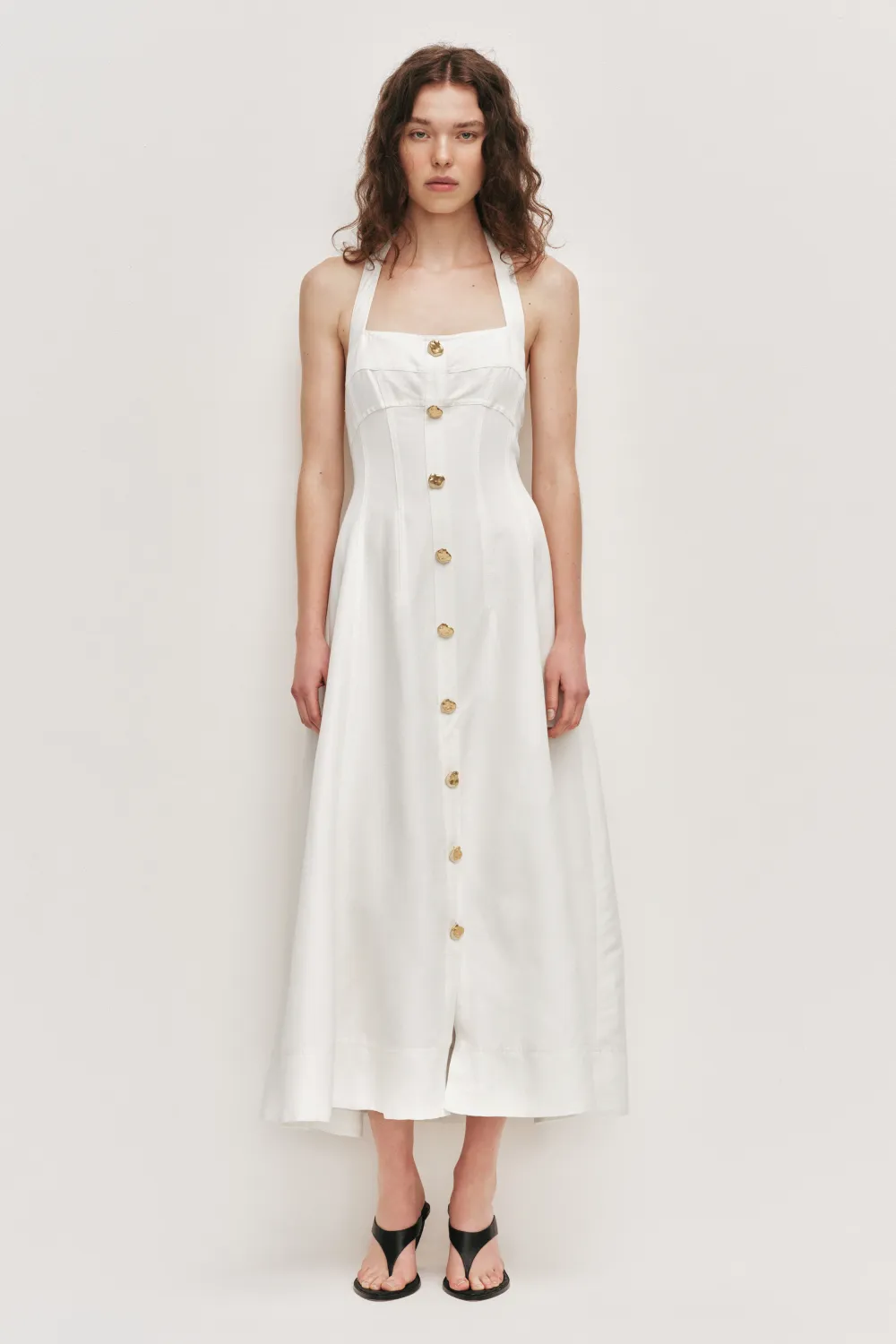 Aje Monroe Halter Midi Dress in Ivory