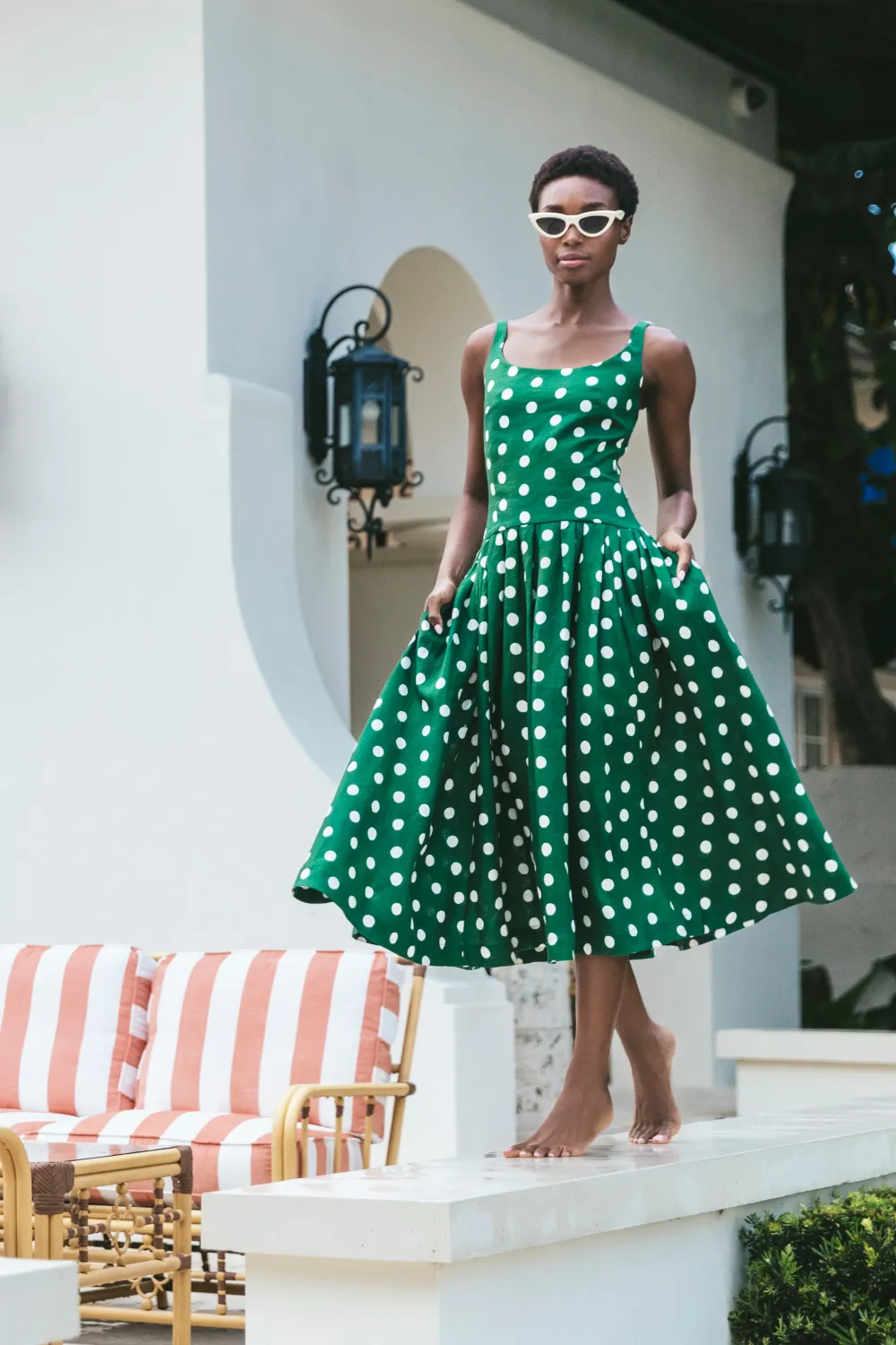 Cara Cara Regio Midi Dress in Polka Dot Green