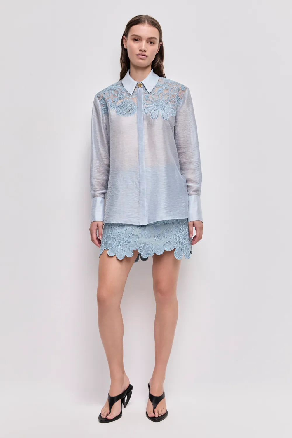 Aje Gia Embroidered Shirt in Duck Egg