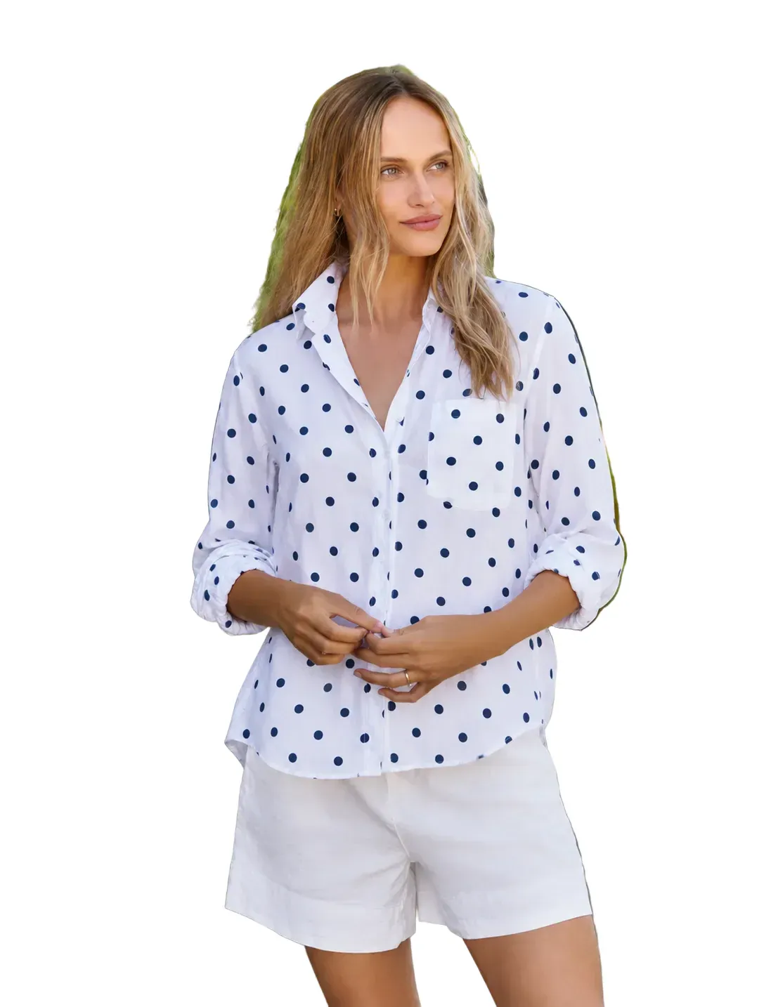 Frank &amp; Eileen Eileen Relaxed Button Up Shirt in Large Blue Dots