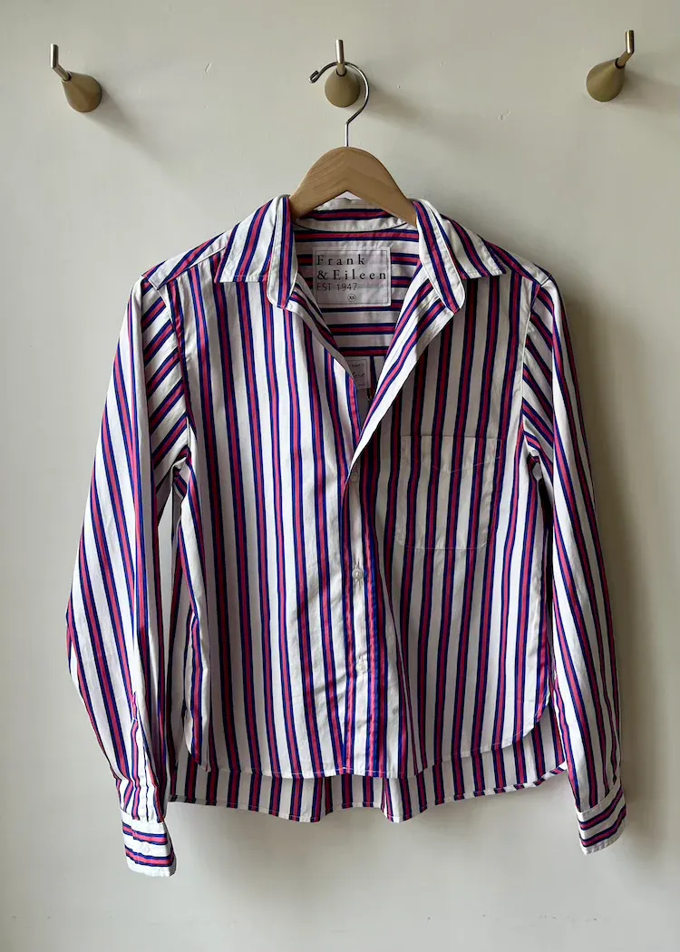 Frank &amp; Eileen Silvio Untuckable Button Up Shirt in Multi Magenta Stripe