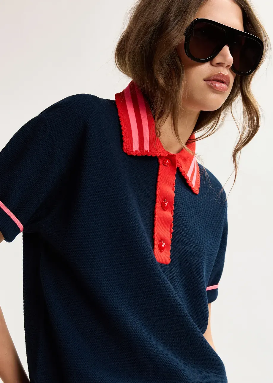 Essentiel Kontrast Knitted Polo in Navy