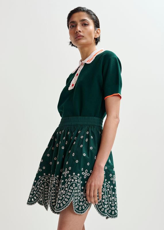 Essentiel Karter Scallop Edge Miniskirt in Bottle Green