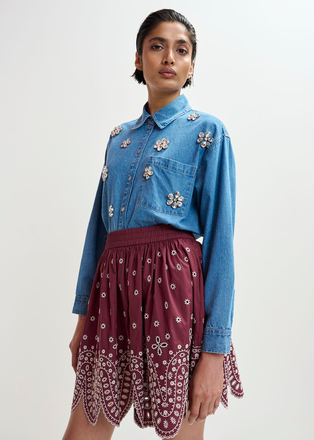 Essentiel Konnection Rhinestone Shirt in Aquamarine