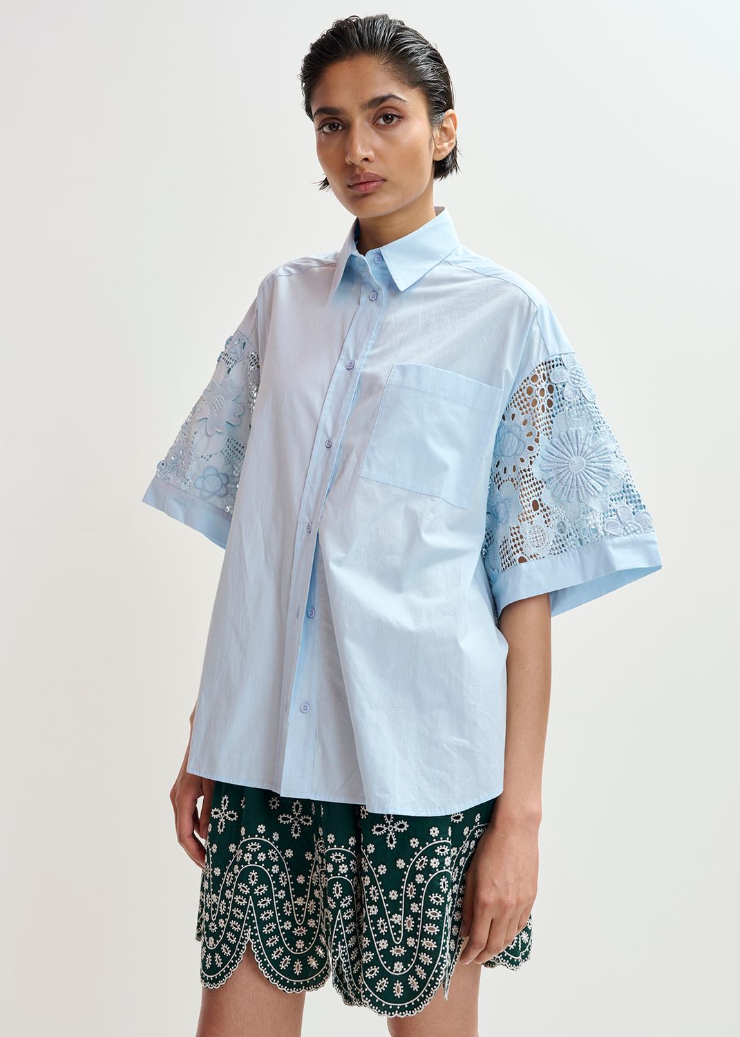 Essentiel Kali OVersized Lace Shirt in Aquamarine