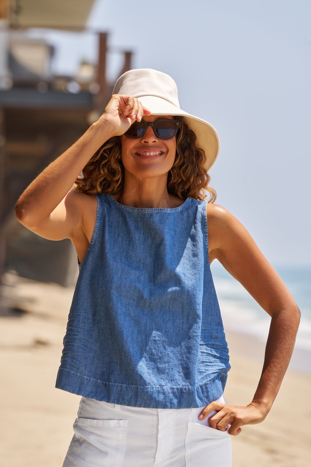 Frank &amp; Eileen Shell Tank in Distressed Indigo Washed Denim