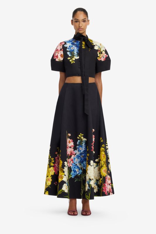 Leo Lin Elina Maxi Skirt Snapdragon Print in Ebony