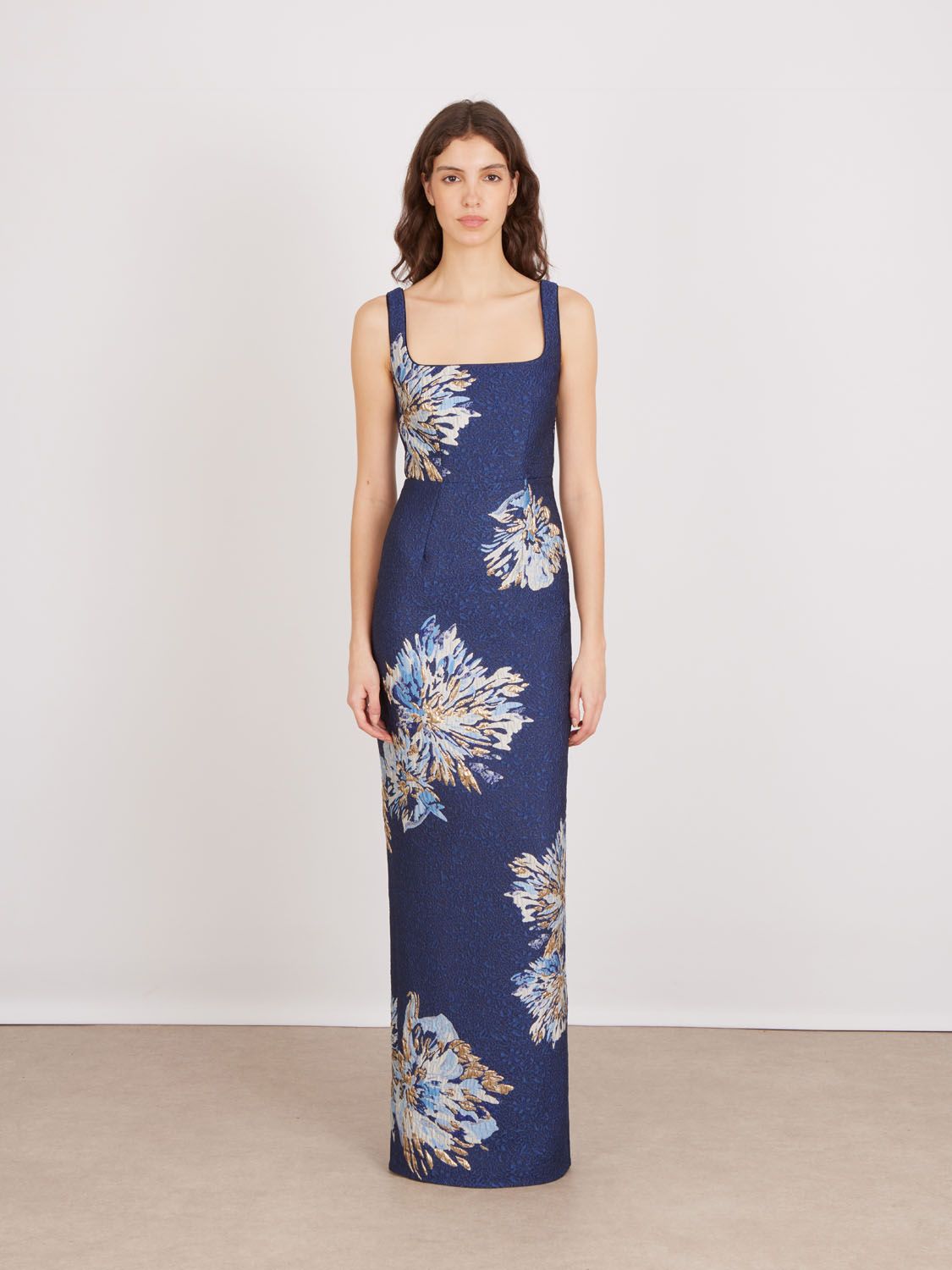 Saloni Bora-B Long Dress in Brushstroke Dahlia