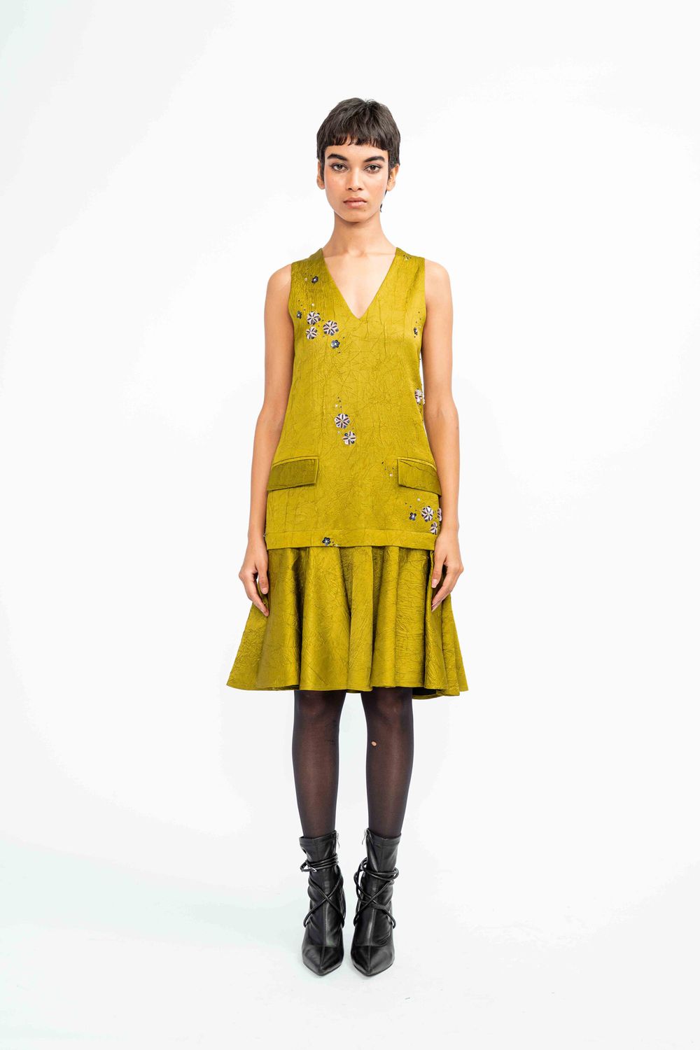 Love Birds Floral Layered Dress in Matcha