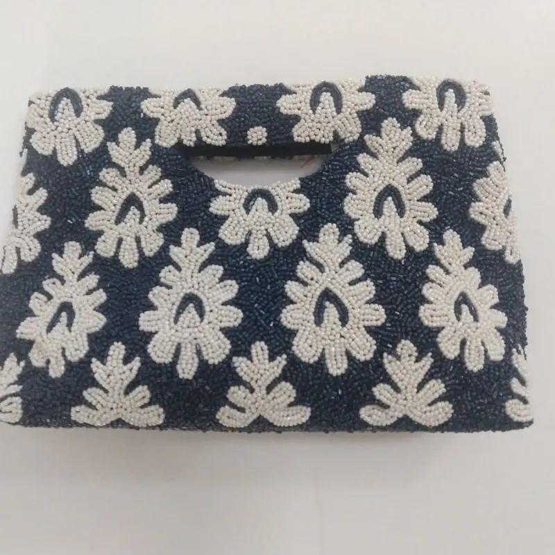 Tiana NY Navy/White Beaded Clutch