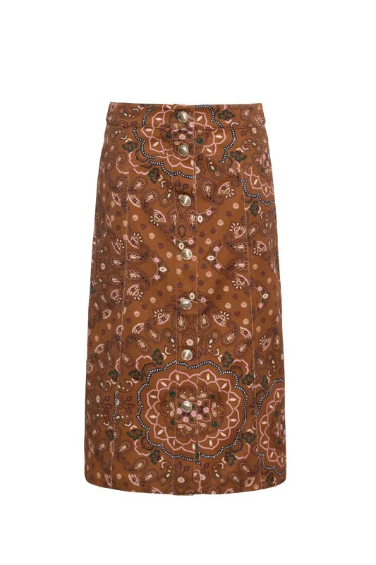 Cara Cara Juniper Midi Skirt in Bandana Camel