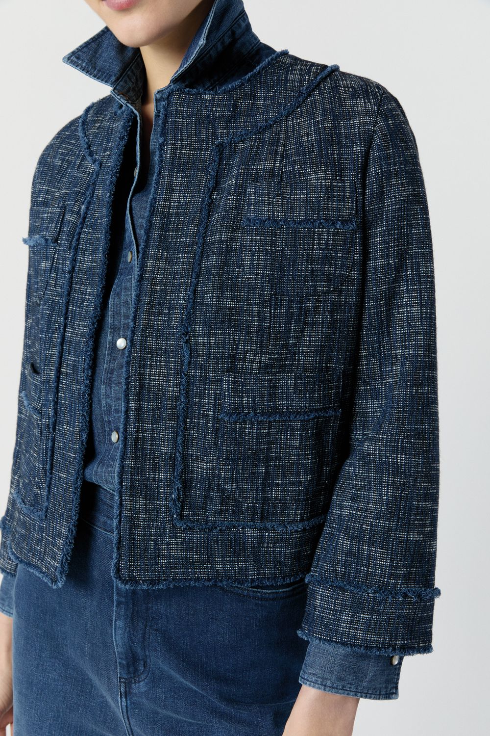 Ann Mashburn Kiki Jacket in Indigo Tic-Weave Jacquard