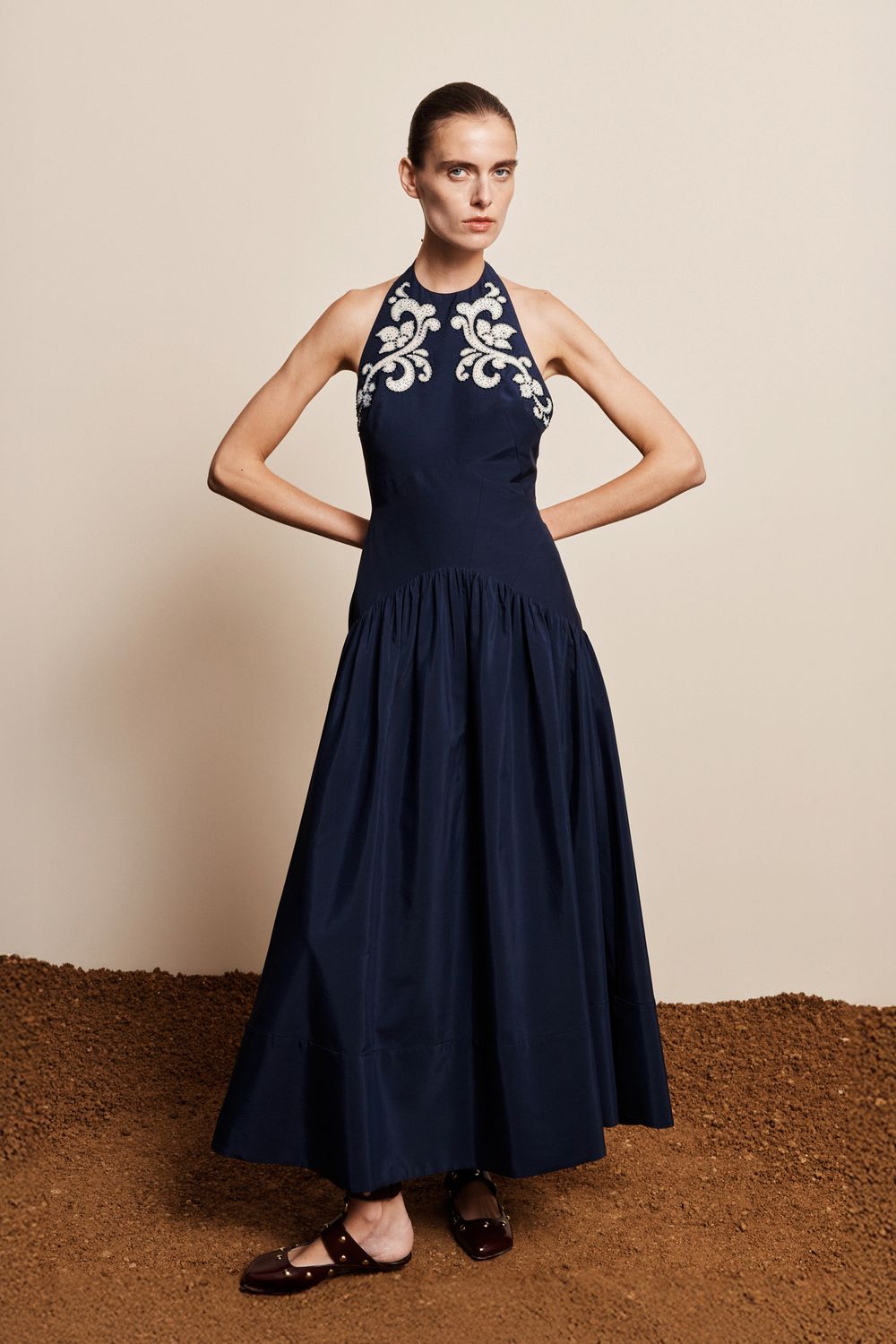 Alemais Dillon Applique Halter Gown in Ink