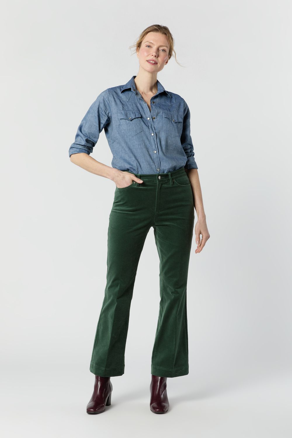 Ann Mashburn Kendall Flare in Spruce Velveteen