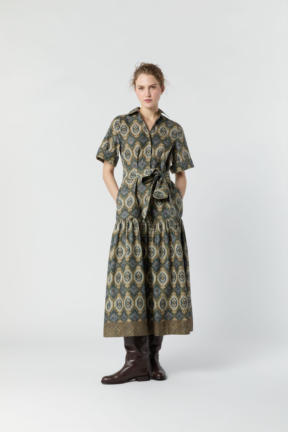 Ann Mashburn Nathalie Dress in Spruce/Tabacco Multi Painted Tapestry