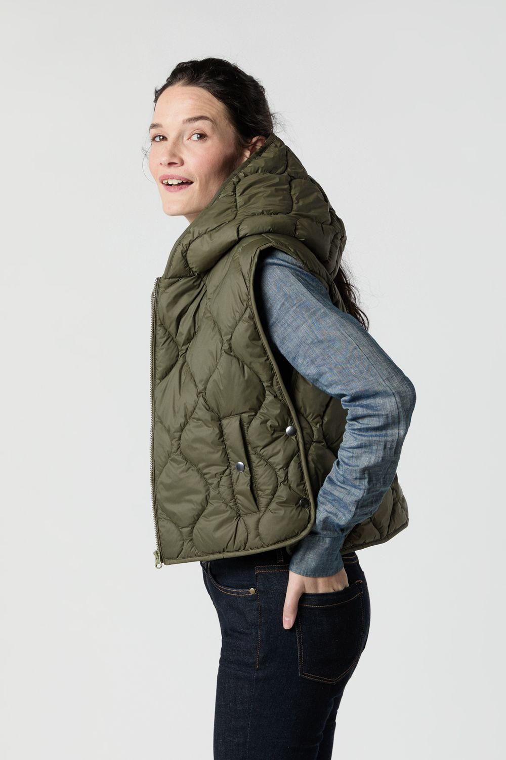 Ann Mashburn Jenny Cashball Hooded Vest in Olive