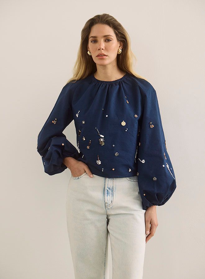 Hunter Bell Rue Top in Atelier Splatter Navy