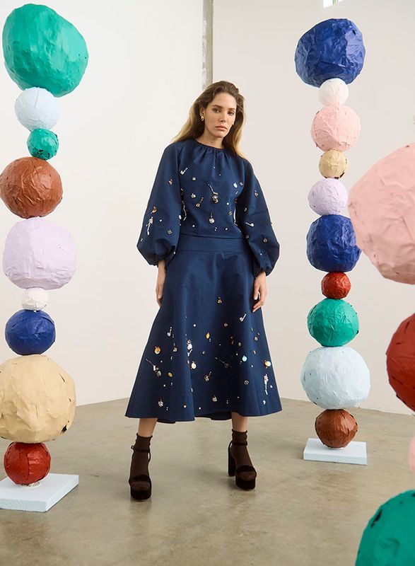 Hunter Bell Ida Skirt in Atelier Splatter Navy