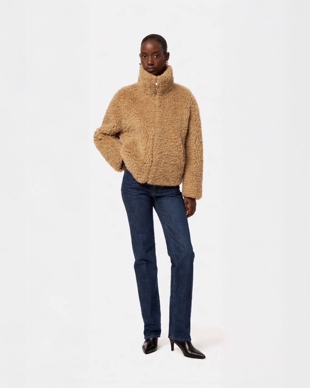 Apparis Brooks Bouclette Coat in Camel