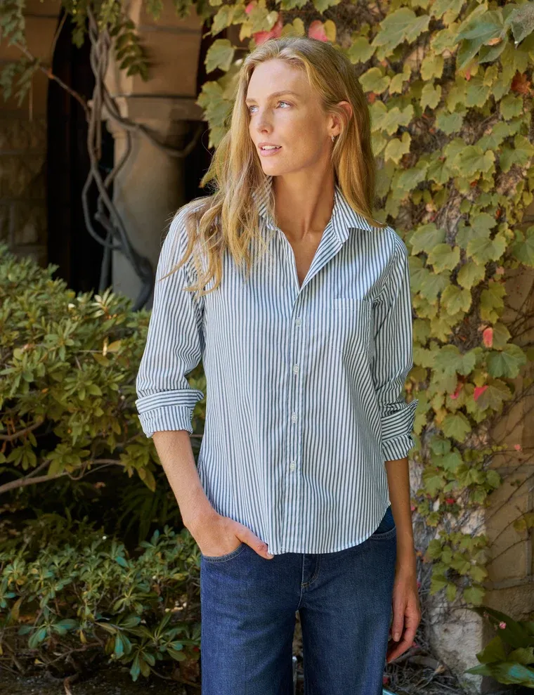 Frank &amp; Eileen Barry Tailored Button Up Shirt in Multi Green Stripe
