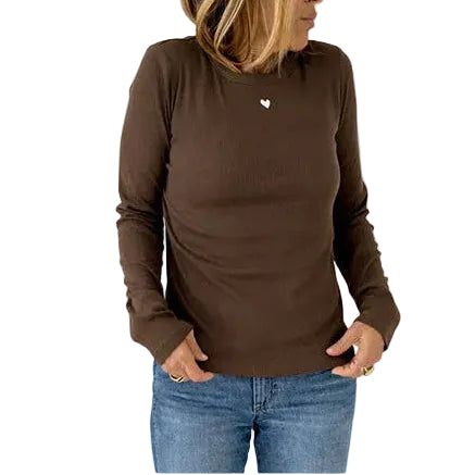 Kerri Rosenthal Long Sleeve Rib Tee in Brown