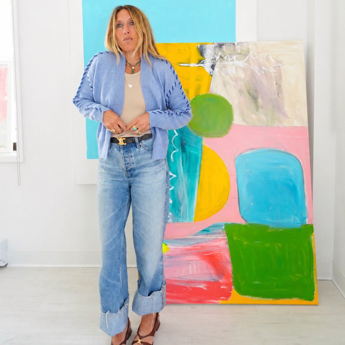 Kerri Rosenthal Sienna Cashmere Cardigan in Denim Blue