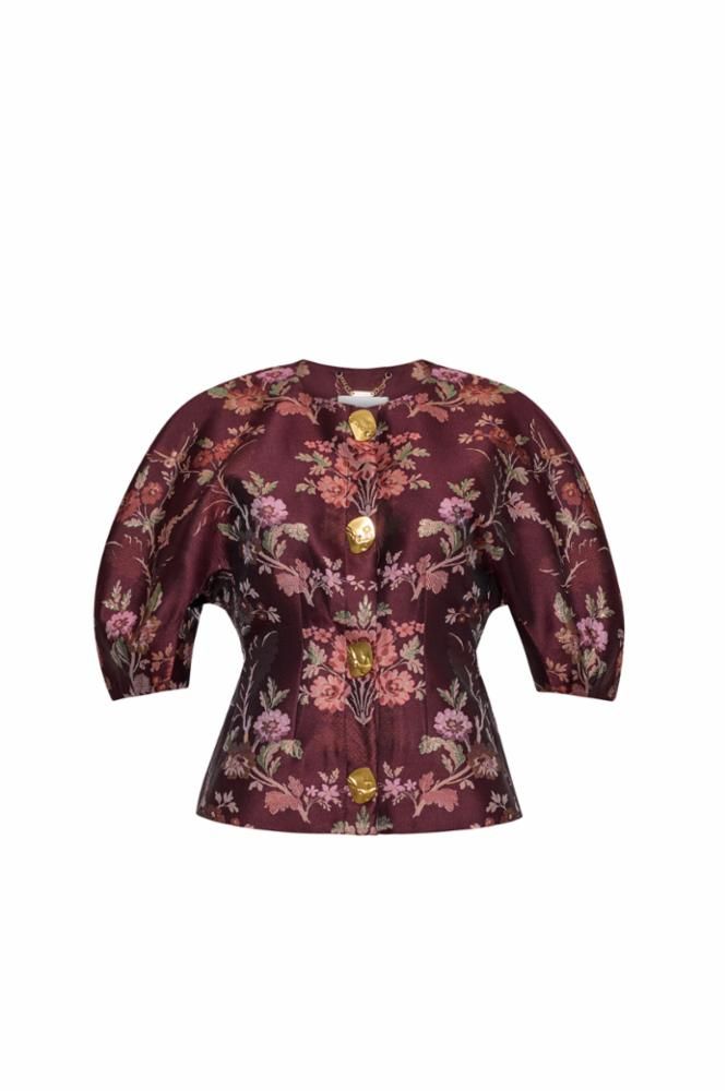 Cara Cara Fletcher Top in Trellis Jacquard Maroon