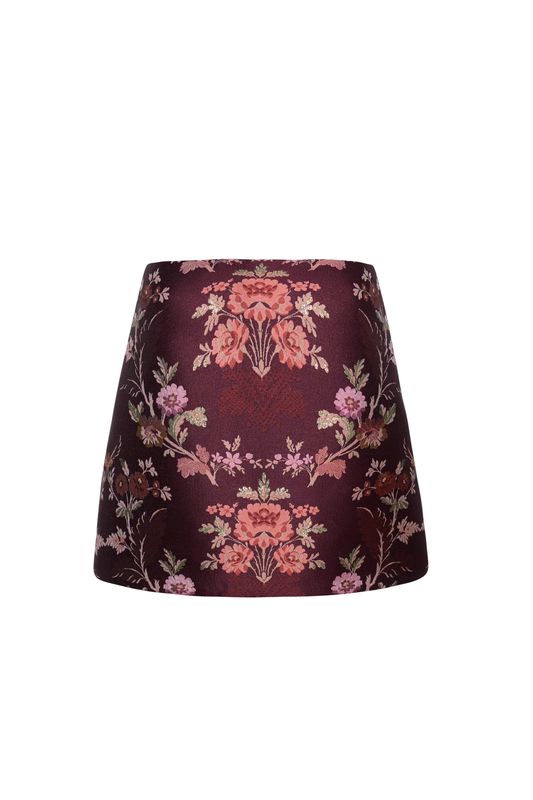 Cara Cara Chrissy Skirt in Trellis Jacquard Maroon