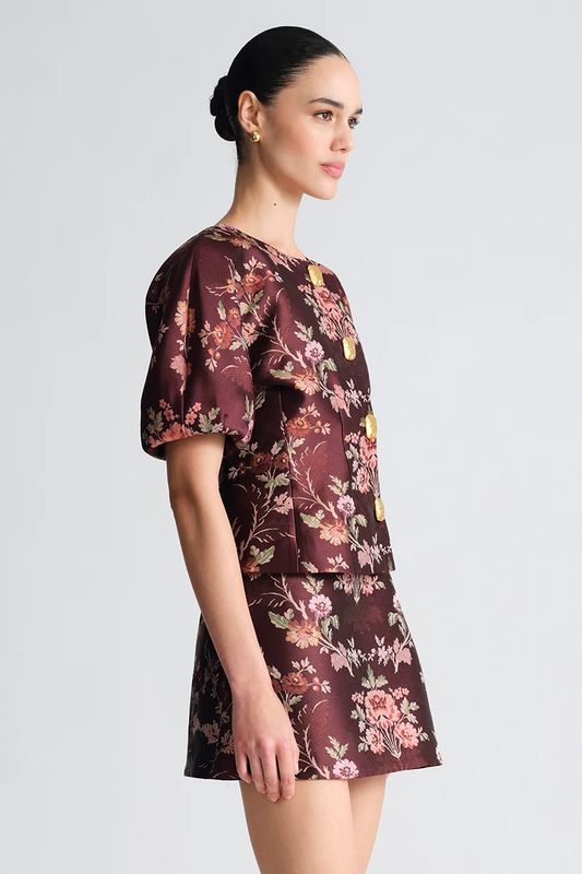 Cara Cara Chrissy Skirt in Trellis Jacquard Maroon