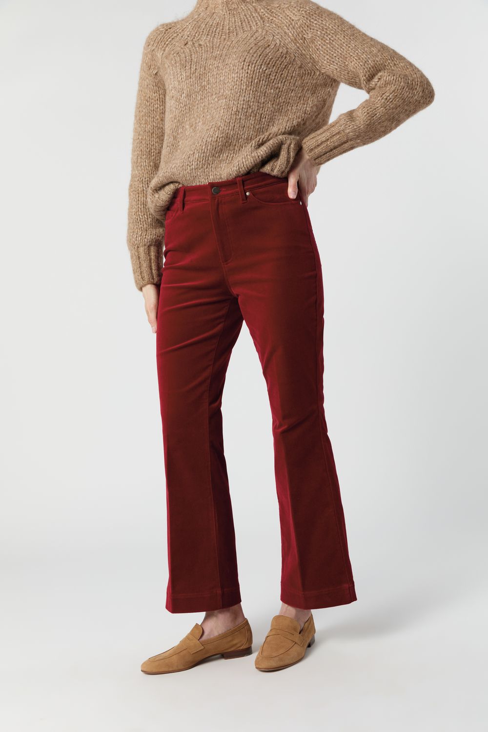 Ann Mashburn Kendall Flare 5-Pocket Jean in Red Stretch Velveteen