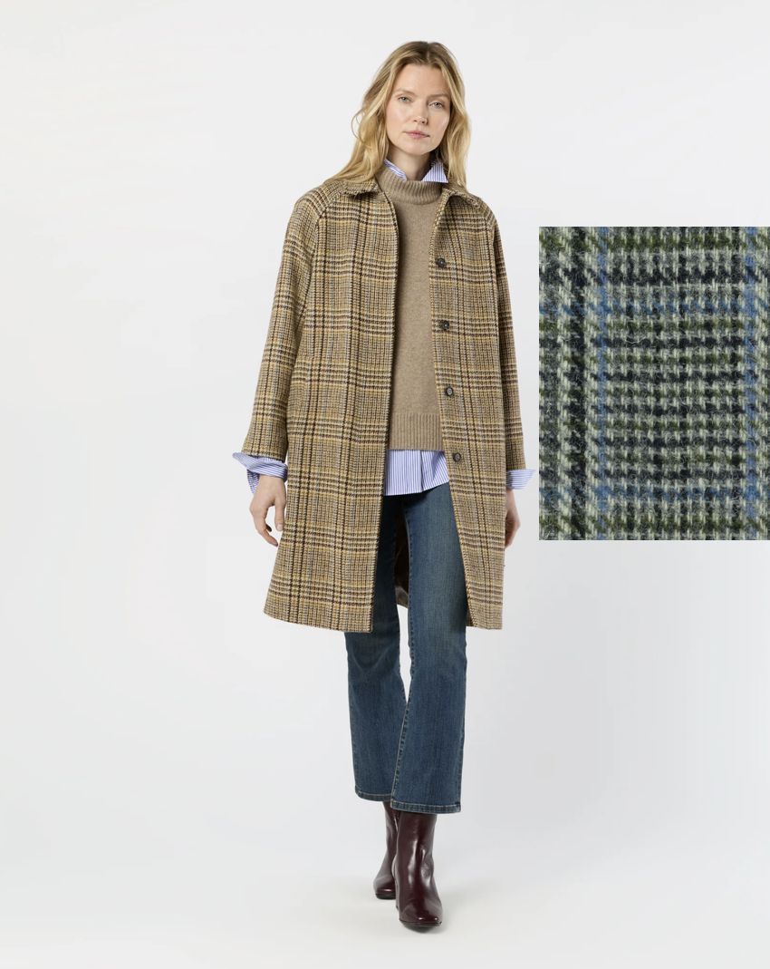 Ann Mashburn Balmacaan Coat in Grey/Sky Glen Plaid Harris Tweed