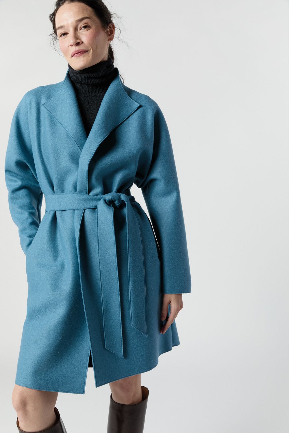 Ann Mashburn Kimono Carina Coat in Delft Blue Pressed Boiled Wool