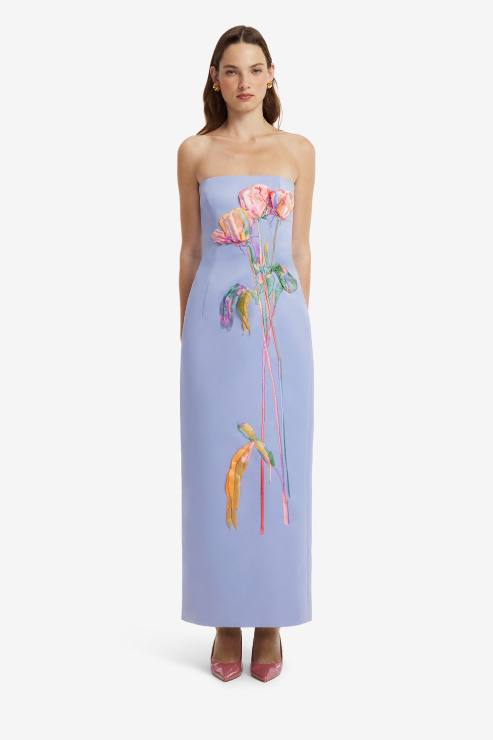Leo Lin Rayna Embroidered Bustier Maxi Dress Rose in Periwinkle