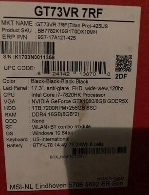 Msi Gt73vr Titan Pro 7rf I7-7700hq Gtx 1080 8gb 512gb
