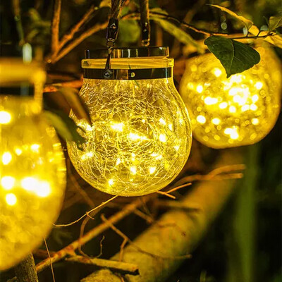 Solar LED Light Cracked Glass Lantern Sphere Ball
