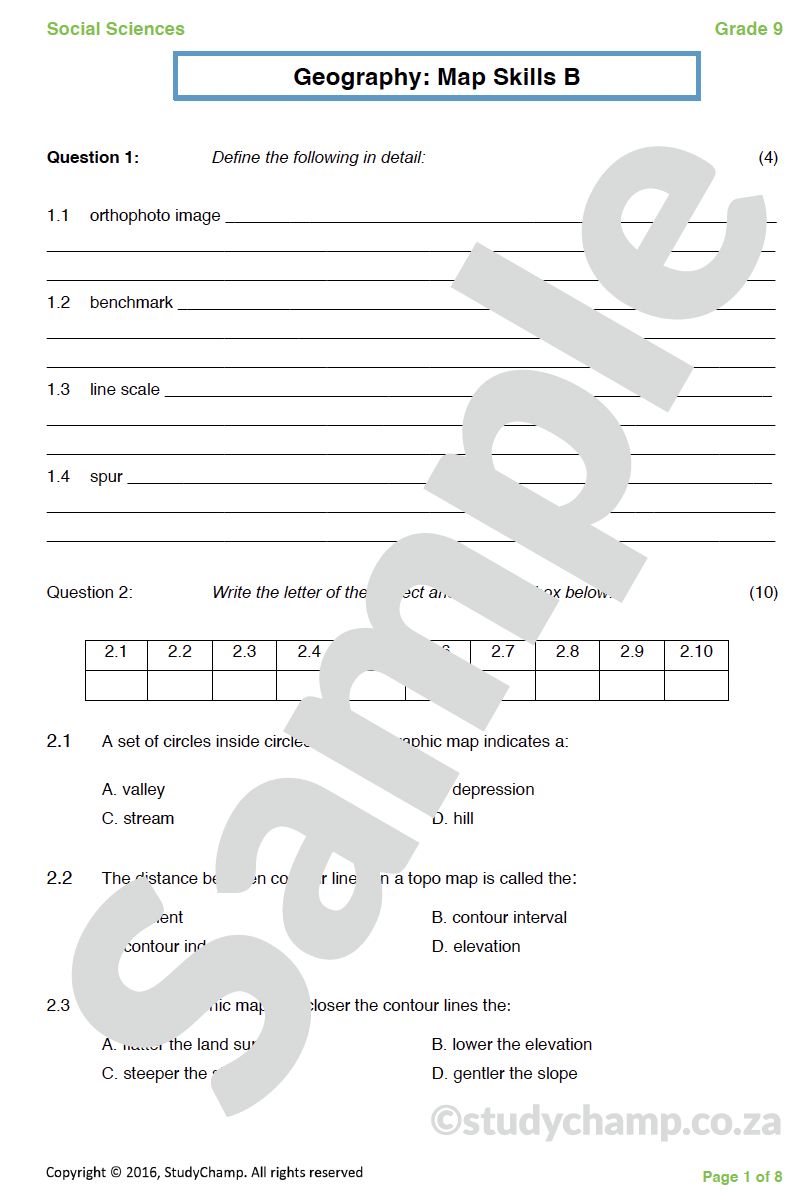 Grade 9 Geography Test: Map Skills 2