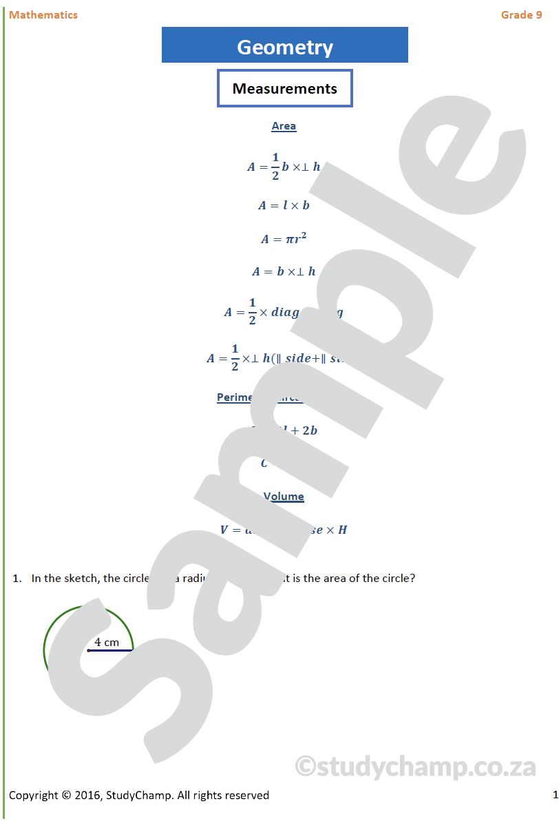 Grade 9 Mathematics Workbook: Measurement