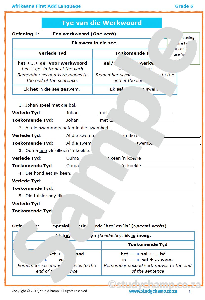 Grade 6 Afrikaans: Tye van die Werkwoord