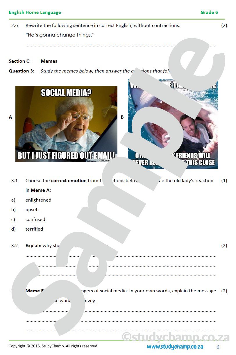 Grade 6 English Mid-year Exam: Comprehension A