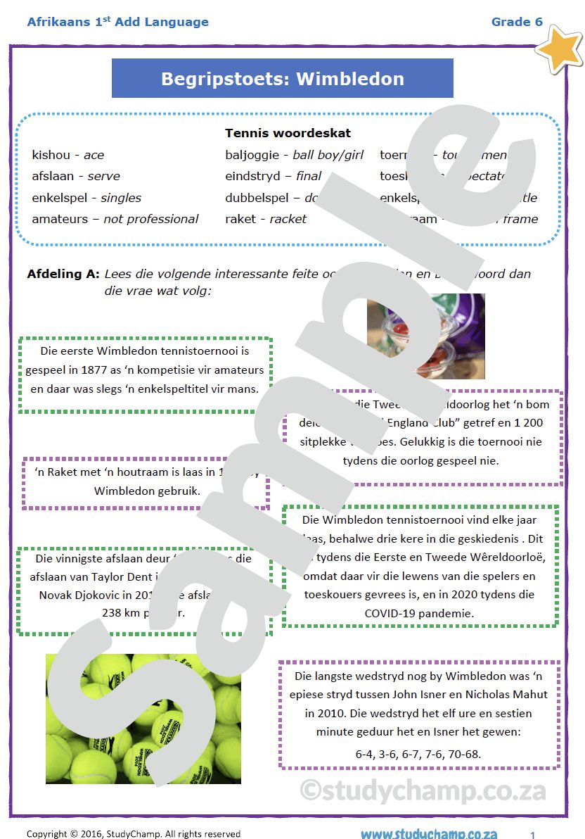 Grade 6 Afrikaans Begrip: Wimbledon