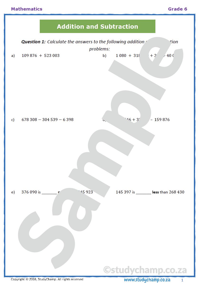 Grade 6 Maths Workbook: Operations
